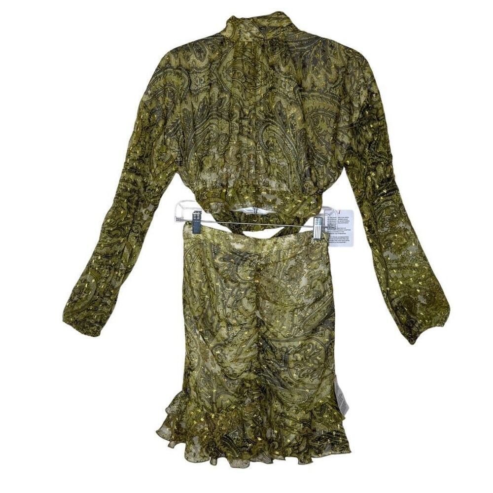 NEW ASOS Design Green & Gold Chiffon Skirt & Top Set Sz 4 NWT